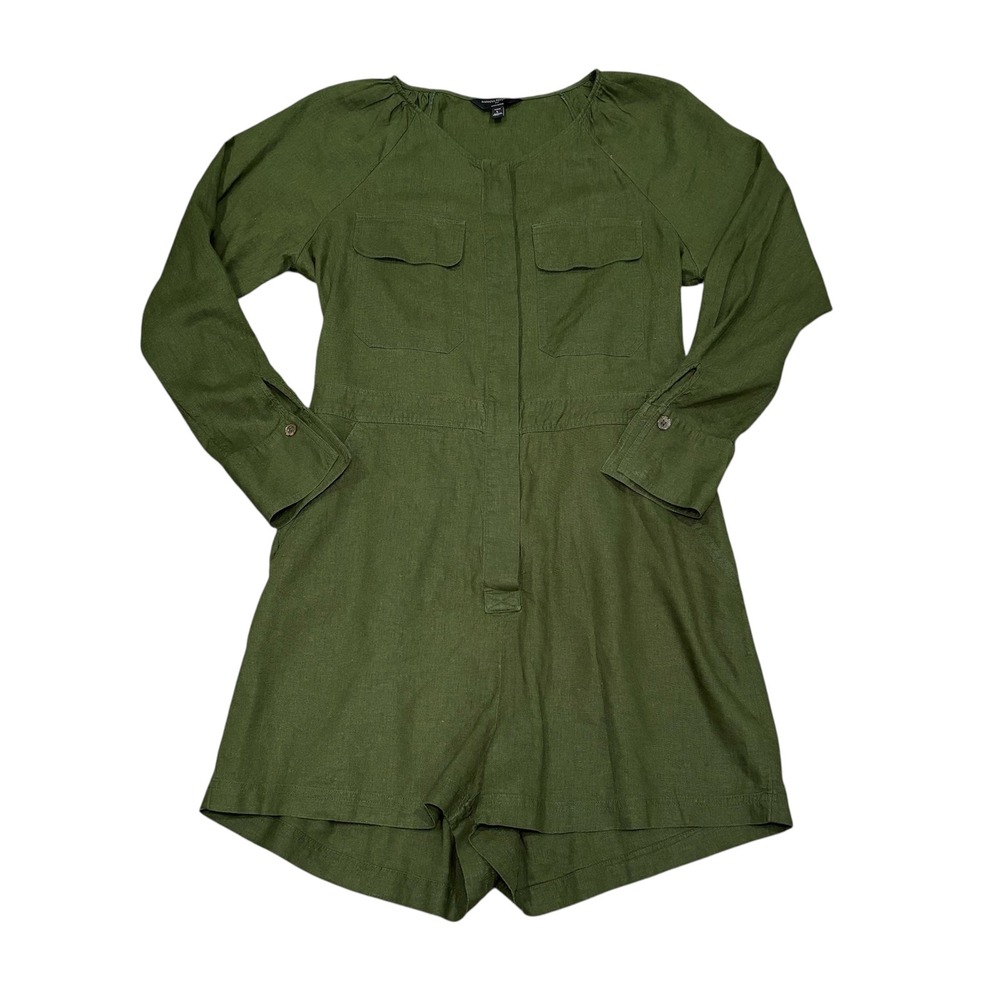 Banana Republic Olive Green Linen Blend Utility Romper Large Petite LP - Picture 4 of 12